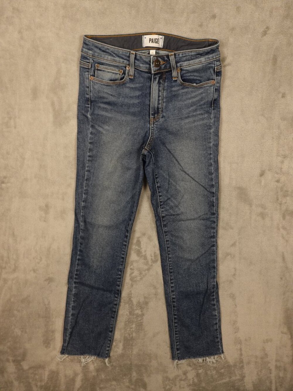 Paige Jacqueline Straight Jeans Women's 25 Blue Raw Hem Cropped Stretch‎ Denim